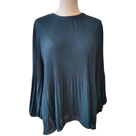 Adrianna Papell Green Pleated Polka Dot Chiffon Blouse Size Large - Picture 1 of 5